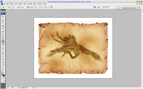 Photoshop 打造在旧羊皮纸上绘图的效果