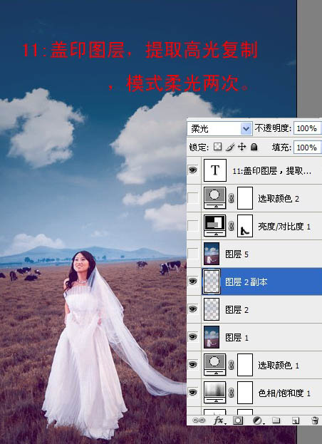 Photoshop 清晰开阔的蓝紫色草原婚片