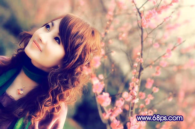 Photoshop 淡淡粉红色人物照片