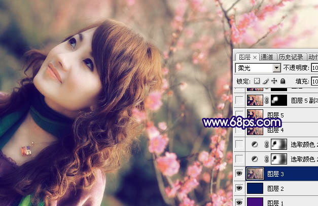 Photoshop 淡淡粉红色人物照片