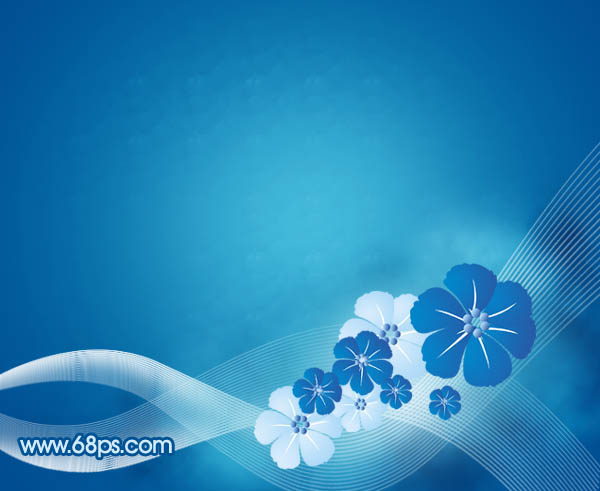 Photoshop 简洁的蓝色花朵壁纸制作方法