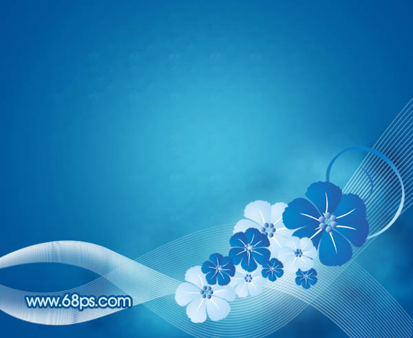 Photoshop 简洁的蓝色花朵壁纸制作方法