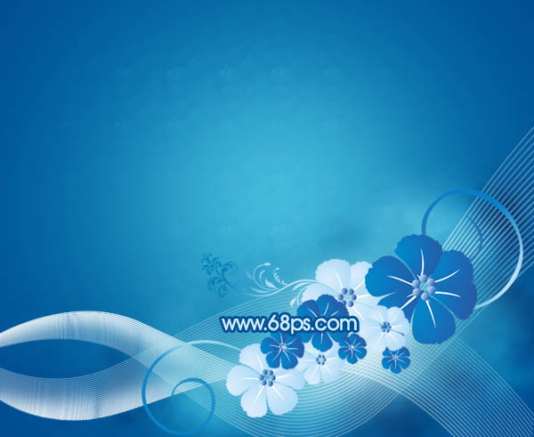 Photoshop 简洁的蓝色花朵壁纸制作方法