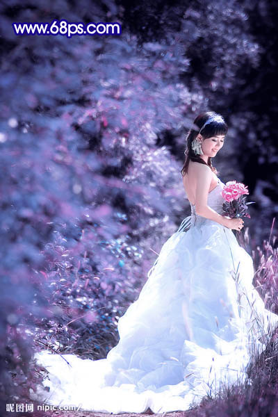Photoshop调色教程 蓝紫色外景婚片