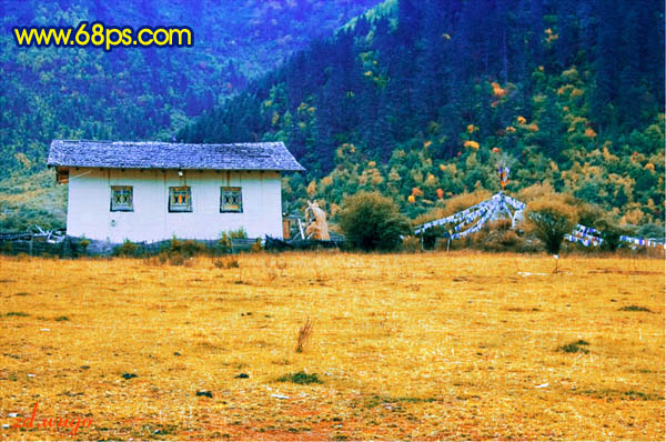 Photoshop 打造强对比冷暖色的高原风景照片