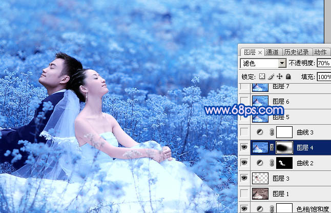 ps 打造梦幻的蓝色外景婚片