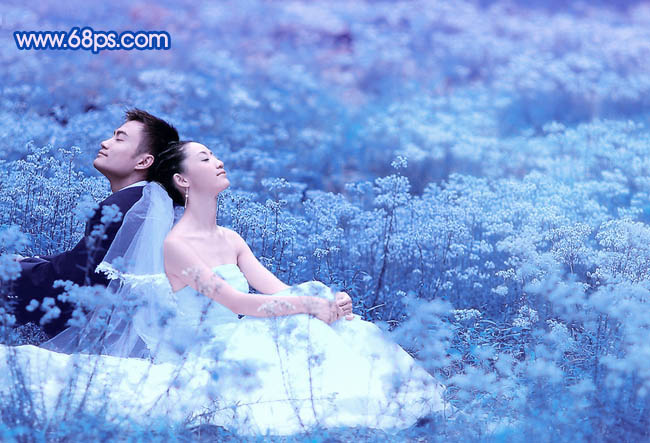 ps 打造梦幻的蓝色外景婚片