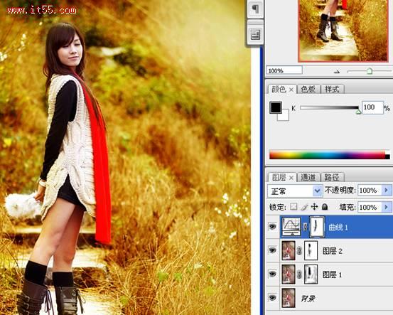 Photoshop 外景美女图片金色梦幻色调实现方法