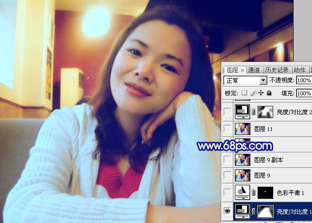 Photoshop 室内手机照片柔美的淡蓝色