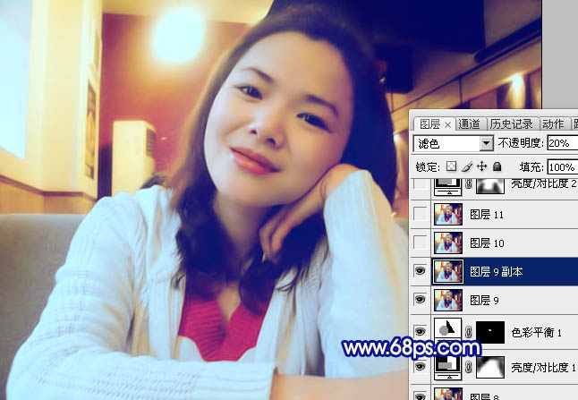 Photoshop 室内手机照片柔美的淡蓝色