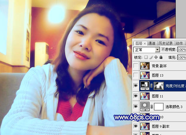 Photoshop 室内手机照片柔美的淡蓝色