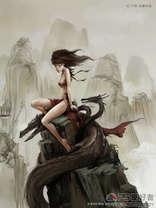 PS 水墨风格的美女龙骑士