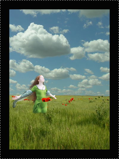 PS经典合成一个美丽女孩陶醉在草原上的场景