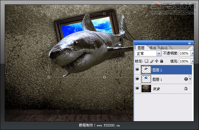 Photoshop 合成非常相框的鲨鱼