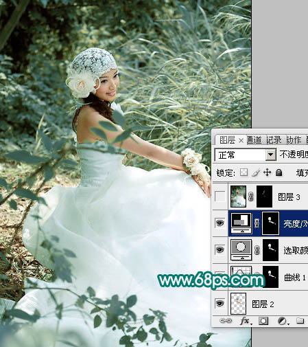 Photoshop调出外景婚片柔美红润的青黄色