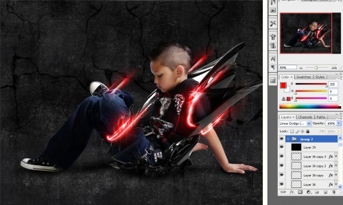 Photoshop实现的高亮光照效果的小男孩