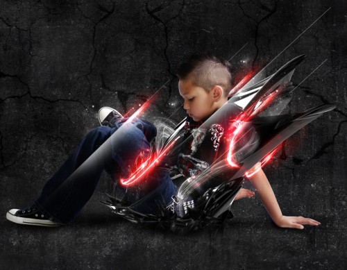 Photoshop实现的高亮光照效果的小男孩