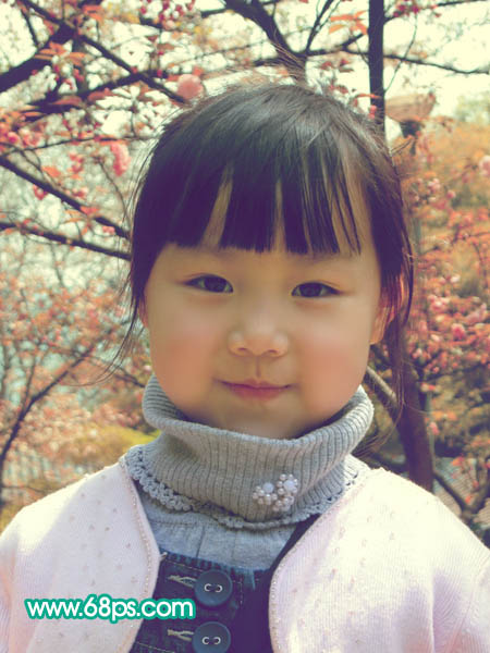 ps将室外儿童照片调成可爱的粉红色