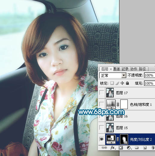 Photoshop将偏暗手机美女照片调出柔美中性青色调