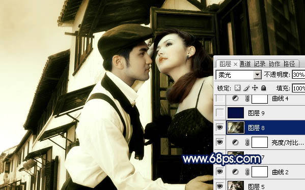 Photoshop调出外景婚片古典淡黄色