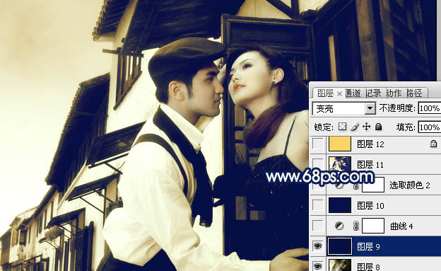 Photoshop调出外景婚片古典淡黄色