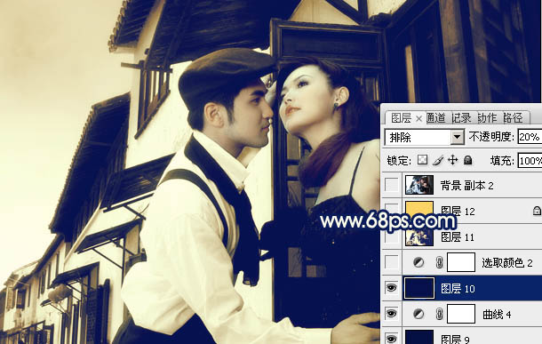 Photoshop调出外景婚片古典淡黄色