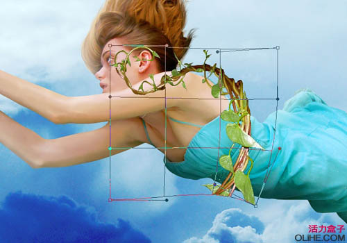 PS创意合成缠着藤蔓飞行的美女