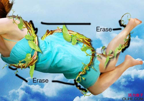 PS创意合成缠着藤蔓飞行的美女