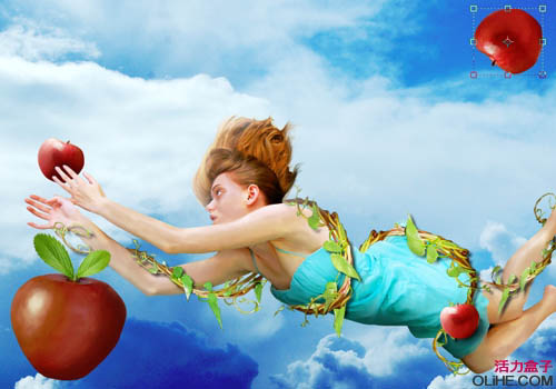 PS创意合成缠着藤蔓飞行的美女