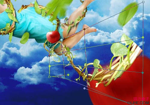 PS创意合成缠着藤蔓飞行的美女