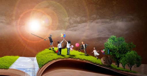 photoshop合成魔法书页中孩子们嬉戏的场景