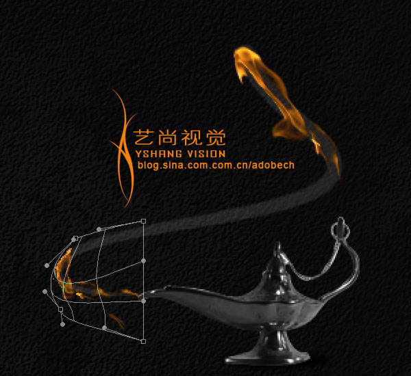 photoshop利用火焰素材制作心形飘带图形