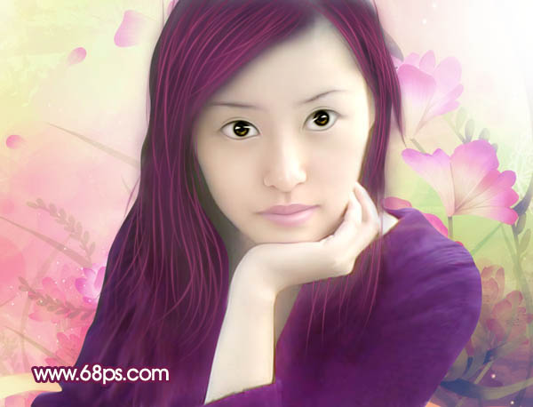 photoshop将失真的手机美女照片转为粉红色仿手绘效果