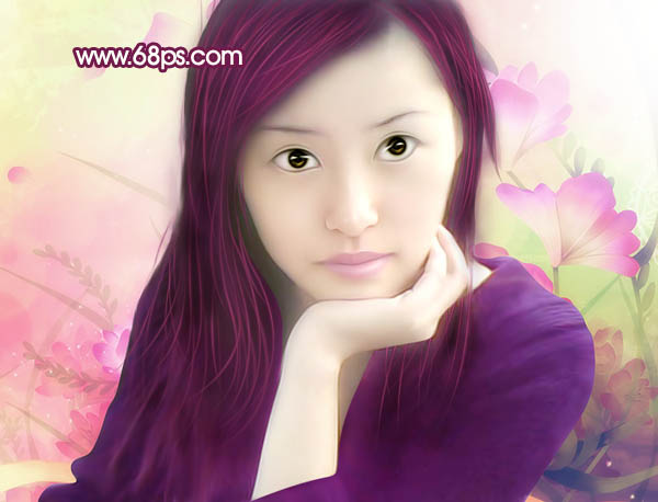 photoshop将失真的手机美女照片转为粉红色仿手绘效果