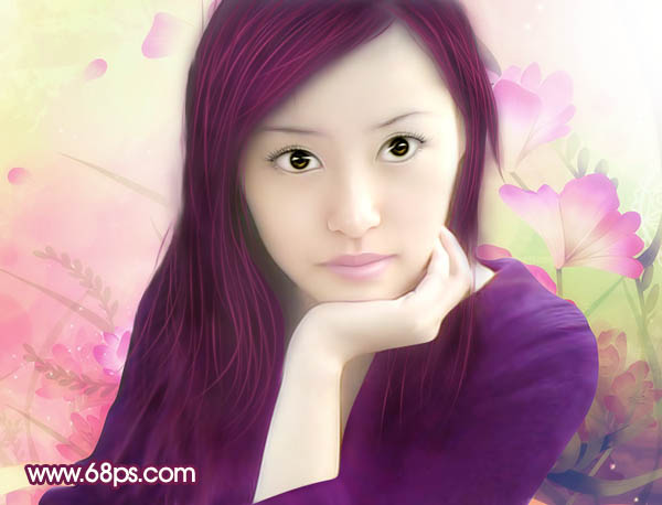 photoshop将失真的手机美女照片转为粉红色仿手绘效果