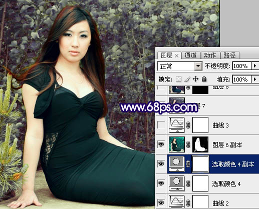 Photoshop调出外景人物照片高雅深蓝色