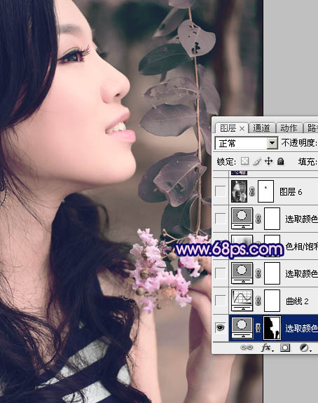 Photoshop调出外景人物照片柔美的粉紫色