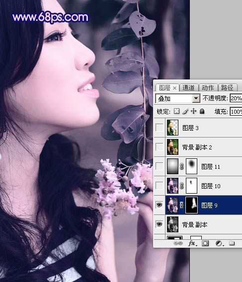 Photoshop调出外景人物照片柔美的粉紫色
