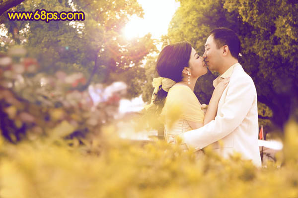 Photoshop将外景婚片调出温馨浪漫的暖橙色