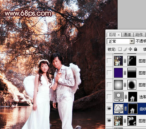 Photoshop调出外景婚片暗调黄褐色