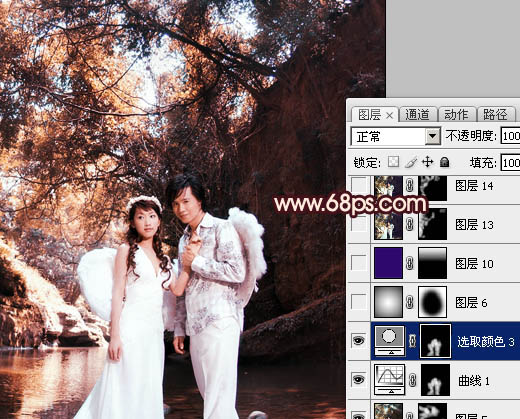 Photoshop调出外景婚片暗调黄褐色