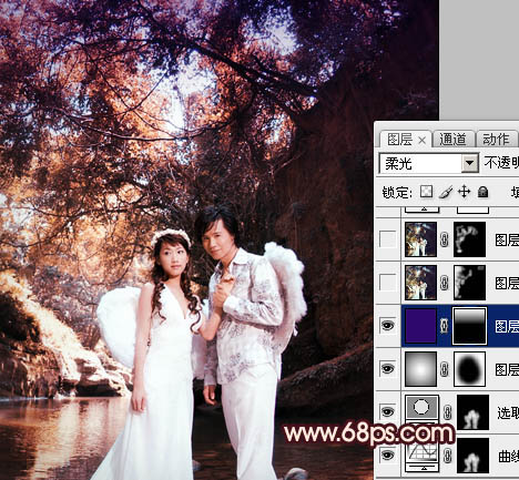 Photoshop调出外景婚片暗调黄褐色