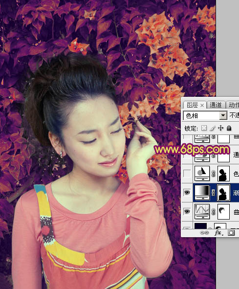 Photoshop外景女孩图片甜美的古典粉红色