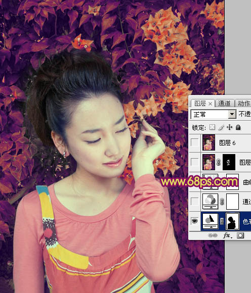Photoshop外景女孩图片甜美的古典粉红色