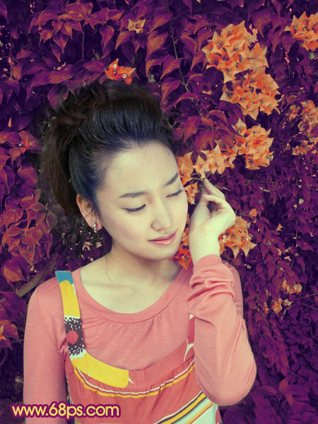 Photoshop外景女孩图片甜美的古典粉红色