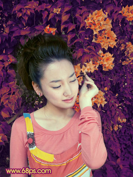 Photoshop外景女孩图片甜美的古典粉红色