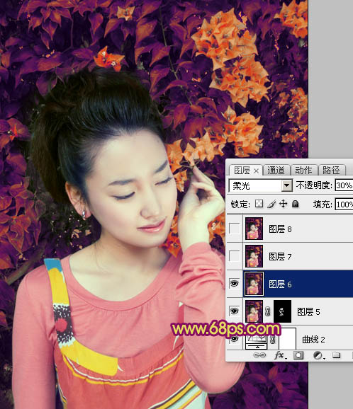 Photoshop外景女孩图片甜美的古典粉红色