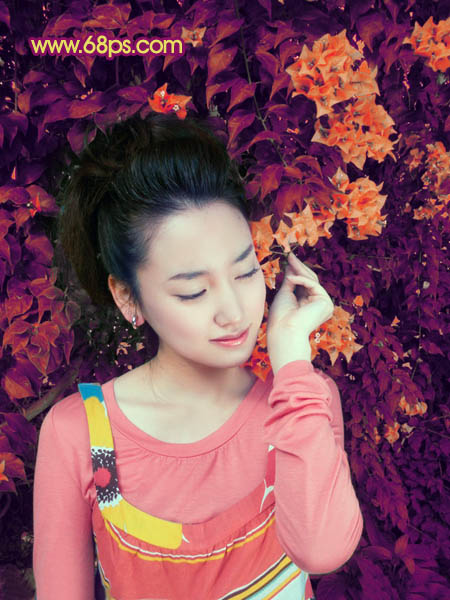 Photoshop外景女孩图片甜美的古典粉红色