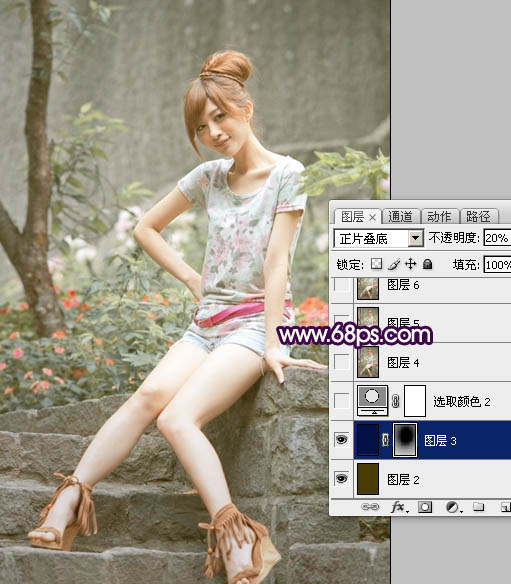Photoshop调出外景女孩照片柔和的古典黄绿色