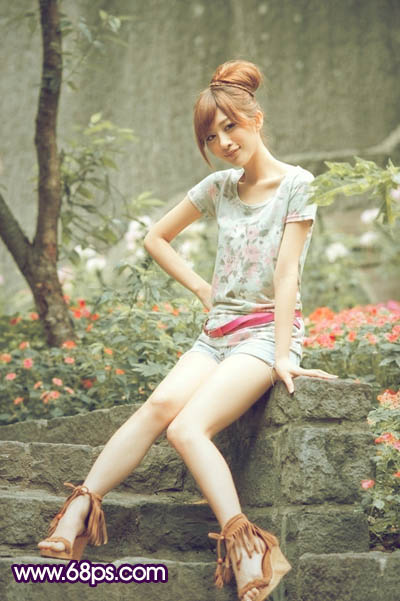 Photoshop调出外景女孩照片柔和的古典黄绿色